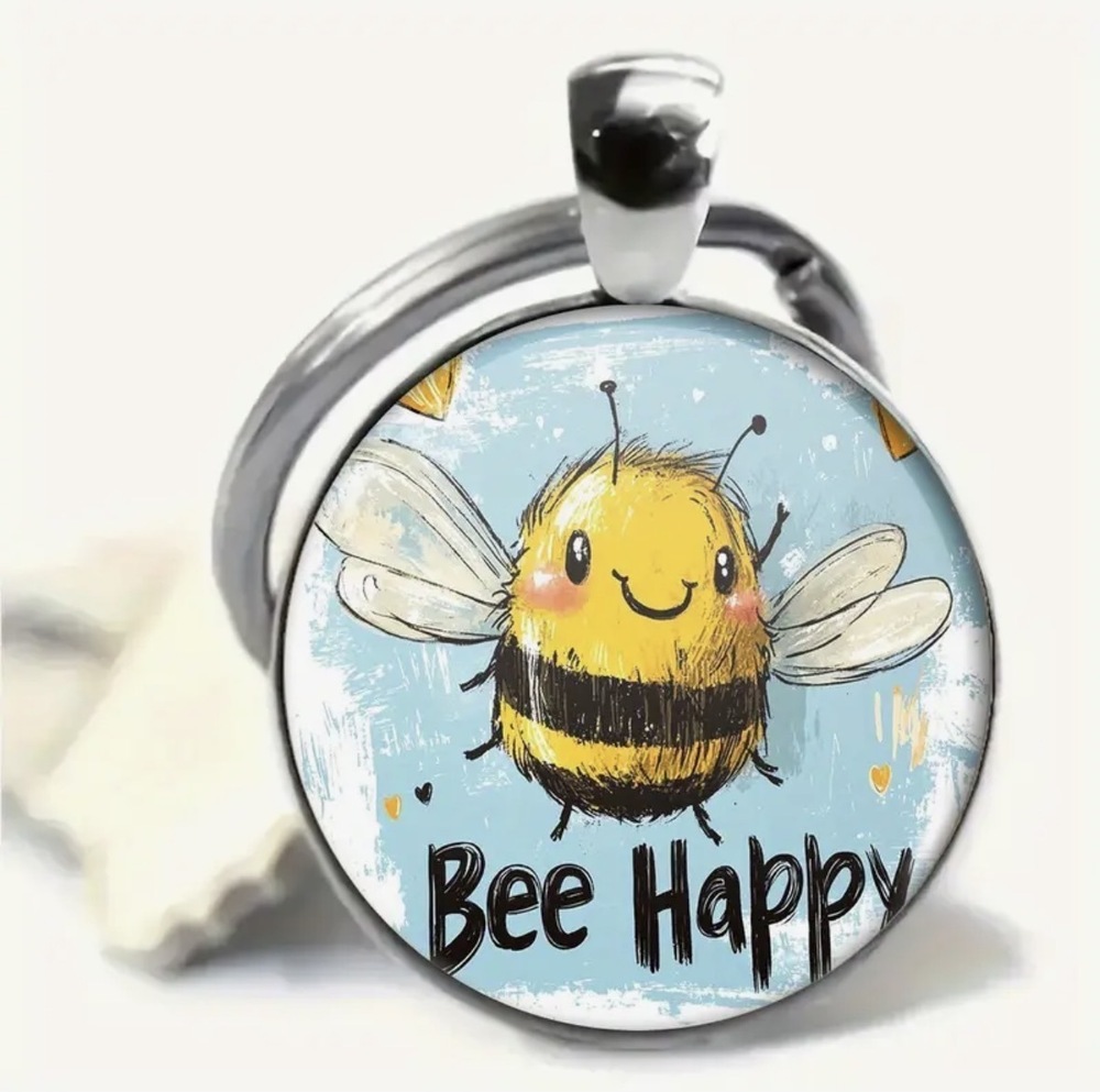 3/$25 Bee Happy Stainless Steel Keychain NEW